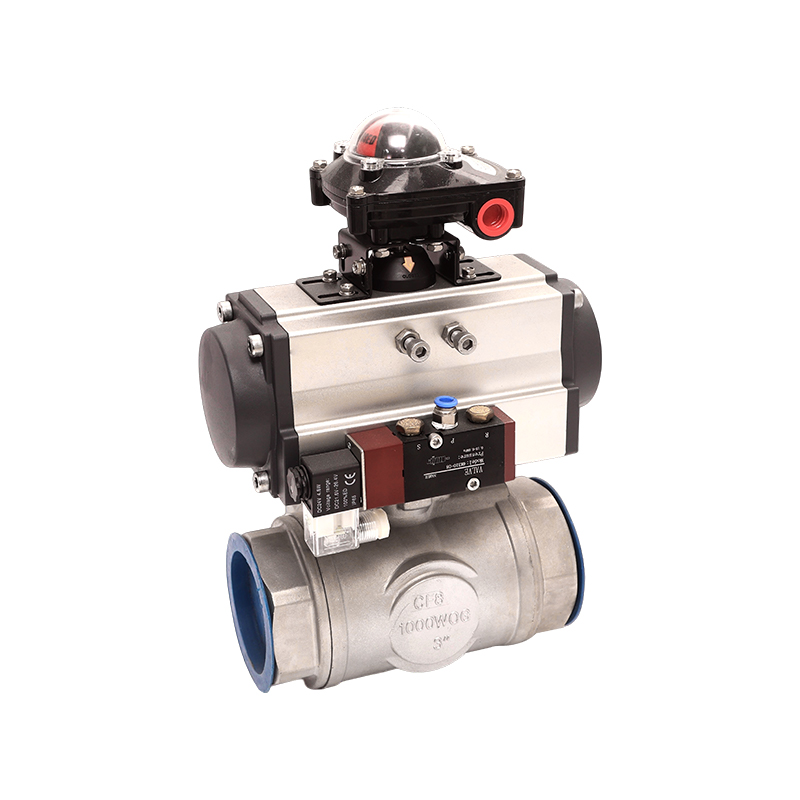 Three Way Threaded Pneumatic Actuated Ball Valve